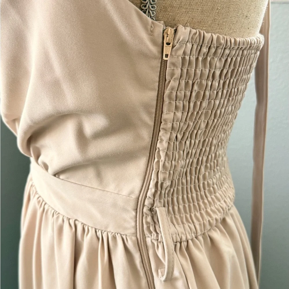 Elegant Beige Embroidered Wrap Long Dress - Picture 6 of 7